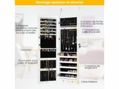 Giantex Armoire à Bijoux Mural Avec Miroir Et Led Accrochée à La Porte Avec Serrure Verrouillable Blanc -MIROIR Soldes Magasin G CNF A21197978 D