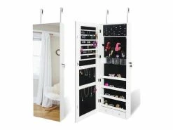 Miroir Complet En Bois Tenture Murale 5 Couches étagère 2 Tiroirs Rangement Bijoux Armoire Miroir