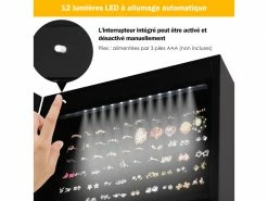 Armoire à Bijoux Avec 12 Led Sur Pied Doublure Intérieure En Velours Angle Réglable 36 × 33,4 X 154 Cm Noir -MIROIR Soldes Magasin G CNF B84962897 D