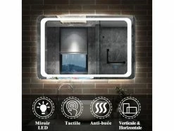 Aica Miroir Lumineux Led Avec Anti-buée Commande Par Effleurement Modèle Carré Horizontal/vertical 70x50cm