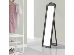 Miroir De Grande Taille Sur Pied Psyché Inclinable Solide Cadre Style Baroque Bois D'eucalyptus 160 X 40 Cm Gris Foncé [en.casa]