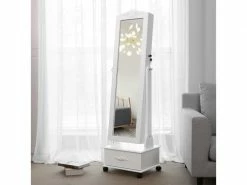 SONGMICS Armoire à Bijoux, LED, Grand Tiroir, Miroir Psyché, Roulettes, Serrure JBC61W