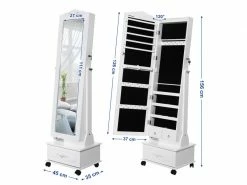 SONGMICS Armoire à Bijoux, LED, Grand Tiroir, Miroir Psyché, Roulettes, Serrure JBC61W -MIROIR Soldes Magasin G CNF D93808903 E