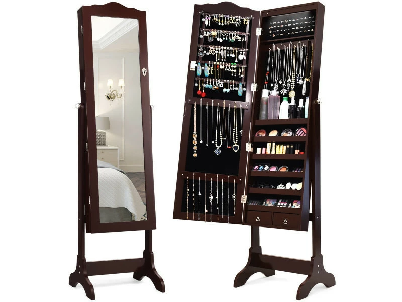 Giantex Armoire à Bijoux Sur Pied Avec 14 Lampes Led, Verrouillable, Réglable à 4 Angles Avec 2 Tiroirs Marron 3 Giantex Armoire à Bijoux Sur Pied Avec 14 Lampes Led, Verrouillable, Réglable à 4 Angles Avec 2 Tiroirs Marron
