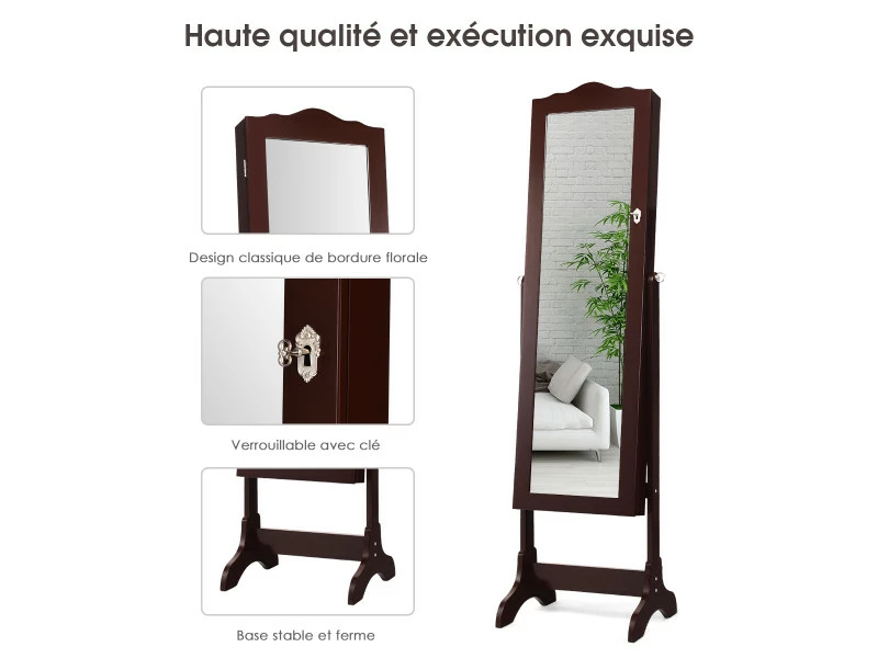 Giantex Armoire à Bijoux Sur Pied Avec 14 Lampes Led, Verrouillable, Réglable à 4 Angles Avec 2 Tiroirs Marron 4 Giantex Armoire à Bijoux Sur Pied Avec 14 Lampes Led, Verrouillable, Réglable à 4 Angles Avec 2 Tiroirs Marron – Image 2