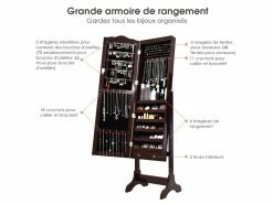 Giantex Armoire à Bijoux Sur Pied Avec 14 Lampes Led, Verrouillable, Réglable à 4 Angles Avec 2 Tiroirs Marron 8 Giantex Armoire à Bijoux Sur Pied Avec 14 Lampes Led, Verrouillable, Réglable à 4 Angles Avec 2 Tiroirs Marron -MIROIR Soldes Magasin G CNF E98031531 D
