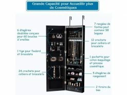 Costway Armoire à Bijoux Avec éclairage Led, Miroir Plein Sans Cadre Et 2 Tiroirs, Fixer Au Mur Ou à Suspendre Sur Porte, Pour Ranger Boucles D’oreilles Et Colliers (noir) -MIROIR Soldes Magasin G CNF F31067921 D
