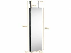 Costway Armoire à Bijoux Avec éclairage Led, Miroir Plein Sans Cadre Et 2 Tiroirs, Fixer Au Mur Ou à Suspendre Sur Porte, Pour Ranger Boucles D’oreilles Et Colliers (noir) -MIROIR Soldes Magasin G CNF F31067921 F