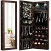 Costway Armoire à Bijoux Murale Avec Lumières Led Et Miroir,rangement Avec Miroir Plein Longueur Sur Le Miroir,autoportante Verrouillable Avec Crochet De Collier, Avec Serrure Et Clés (brun)