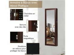 Costway Armoire à Bijoux Murale Avec Lumières Led Et Miroir,rangement Avec Miroir Plein Longueur Sur Le Miroir,autoportante Verrouillable Avec Crochet De Collier, Avec Serrure Et Clés (brun) 10 Costway Armoire à Bijoux Murale Avec Lumières Led Et Miroir,rangement Avec Miroir Plein Longueur Sur Le Miroir,autoportante Verrouillable Avec Crochet De Collier, Avec Serrure Et Clés (brun) -MIROIR Soldes Magasin G CNF F31370169 E