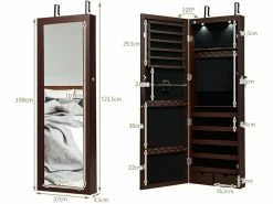 Costway Armoire à Bijoux Murale Avec Lumières Led Et Miroir,rangement Avec Miroir Plein Longueur Sur Le Miroir,autoportante Verrouillable Avec Crochet De Collier, Avec Serrure Et Clés (brun) 11 Costway Armoire à Bijoux Murale Avec Lumières Led Et Miroir,rangement Avec Miroir Plein Longueur Sur Le Miroir,autoportante Verrouillable Avec Crochet De Collier, Avec Serrure Et Clés (brun) -MIROIR Soldes Magasin G CNF F31370169 F