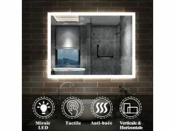 Aica Miroir Mural Lumineux Led Avec Anti-buée Commande Par Effleurement Modèle Shiny 60x50cm Réversible