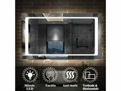 Aica Miroir Lumineux Led Avec Anti-buée Commande Par Effleurement Modèle Carré Horizontal/vertical 140x80cm