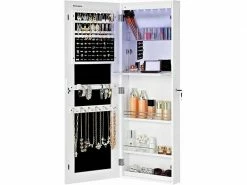 SONGMICS Armoire à Bijoux, Miroir De Toute-longueur, Sans Cadre, Psyché Murale Suspendu, Avec Serrure Et Miroir, Blanc JBC63WV1