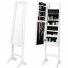 Costway Armoire à Bijoux Sur Pied,blanc,rangemen Avec Miroir Plein Longueur & Lumières Led Sur Le Miroir, Avec Serrure Et Clés -MIROIR Soldes Magasin G CNF G11225409 B