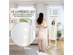 Costway Armoire à Bijoux Sur Pied,blanc,rangemen Avec Miroir Plein Longueur & Lumières Led Sur Le Miroir, Avec Serrure Et Clés -MIROIR Soldes Magasin G CNF G11225409 D