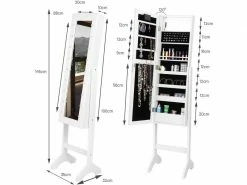 Costway Armoire à Bijoux Sur Pied,blanc,rangemen Avec Miroir Plein Longueur & Lumières Led Sur Le Miroir, Avec Serrure Et Clés -MIROIR Soldes Magasin G CNF G11225409 F