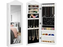 SONGMICS Armoire à Bijoux, Armoire De Rangement Mural, Avec Miroir, Blanc JBC83W