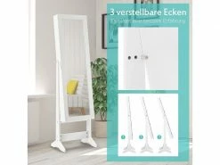 Costway Armoire à Bijoux Sur Pied Avec Miroir Inclinable En 3 Positions, Armoire De Rangement Cosmétiques De Grande Capacité Avec 4 étagères, Blanc -MIROIR Soldes Magasin G CNF G61102022 D