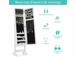 Costway Armoire à Bijoux Sur Pied Avec Miroir Inclinable En 3 Positions, Armoire De Rangement Cosmétiques De Grande Capacité Avec 4 étagères, Blanc -MIROIR Soldes Magasin G CNF G61102022 E