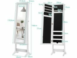 Costway Armoire à Bijoux Sur Pied Avec Miroir Inclinable En 3 Positions, Armoire De Rangement Cosmétiques De Grande Capacité Avec 4 étagères, Blanc -MIROIR Soldes Magasin G CNF G61102022 F