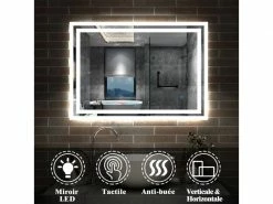 Aica Miroir Mural Lumineux Led Avec Anti-buée Commande Par Effleurement Modèle Double 80x60cm Réversible