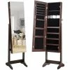 Costway Armoire à Bijoux Sur Pied,rangement Avec Miroir Plein Longueur Sur Le Miroir, Miroir Sur Pieds Verrouillable Avec Crochet De Collier, Avec Serrure Et Clés,5 Etagères (marron) -MIROIR Soldes Magasin G CNF H56893046 B