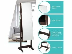 Costway Armoire à Bijoux Sur Pied,rangement Avec Miroir Plein Longueur Sur Le Miroir, Miroir Sur Pieds Verrouillable Avec Crochet De Collier, Avec Serrure Et Clés,5 Etagères (marron) 10 Costway Armoire à Bijoux Sur Pied,rangement Avec Miroir Plein Longueur Sur Le Miroir, Miroir Sur Pieds Verrouillable Avec Crochet De Collier, Avec Serrure Et Clés,5 Etagères (marron) -MIROIR Soldes Magasin G CNF H56893046 E