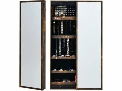 Giantex Armoire à Bijoux à Porte Coulissante, Miroir Bijoux Suspendu Avec 22 Crochets Pour Collier Marron
