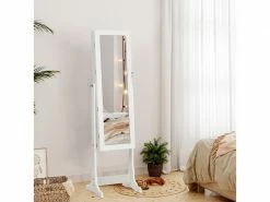 Songmics Led Armoire à Bijoux Armoire De Rangement Sur Pieds Avec Serrure Miroir Toute-longueur 4 étagères 2 Tiroirs Blanc Jbc94w