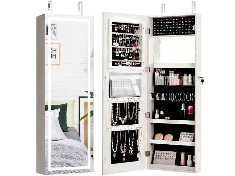 Armoire à Bijoux Avec Ecran Tactile, Lumineux Led, Verrouillable Rangement Pour Bijoux Et Cosmétiques Blanc 3 Armoire à Bijoux Avec Ecran Tactile, Lumineux Led, Verrouillable Rangement Pour Bijoux Et Cosmétiques Blanc