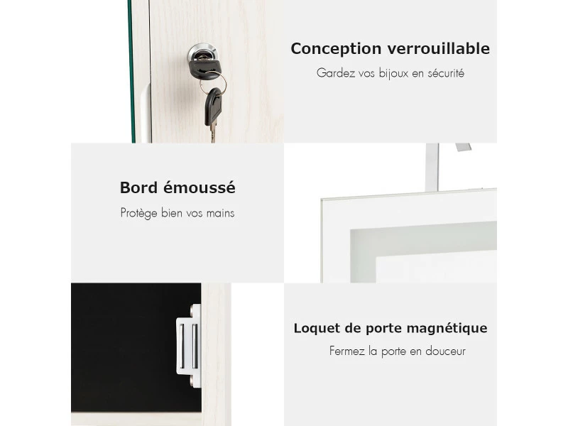 Armoire à Bijoux Avec Ecran Tactile, Lumineux Led, Verrouillable Rangement Pour Bijoux Et Cosmétiques Blanc 4 Armoire à Bijoux Avec Ecran Tactile, Lumineux Led, Verrouillable Rangement Pour Bijoux Et Cosmétiques Blanc – Image 2