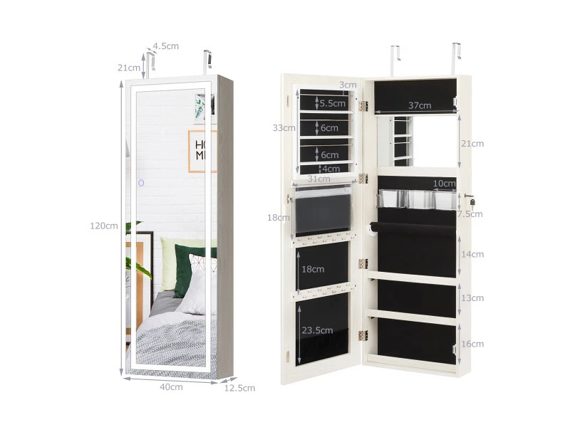 Armoire à Bijoux Avec Ecran Tactile, Lumineux Led, Verrouillable Rangement Pour Bijoux Et Cosmétiques Blanc 7 Armoire à Bijoux Avec Ecran Tactile, Lumineux Led, Verrouillable Rangement Pour Bijoux Et Cosmétiques Blanc – Image 5