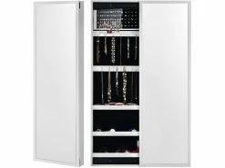 Giantex Armoire à Bijoux à Porte Coulissante, Miroir Bijoux Suspendu Avec 22 Crochets Pour Collier Blanc