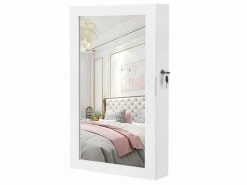 SONGMICS Armoire à Bijoux Murale, Organisateur De Bijoux, Rangement, Verrouillable, Avec Miroir, Peu Encombrant, Blanc JBC51W