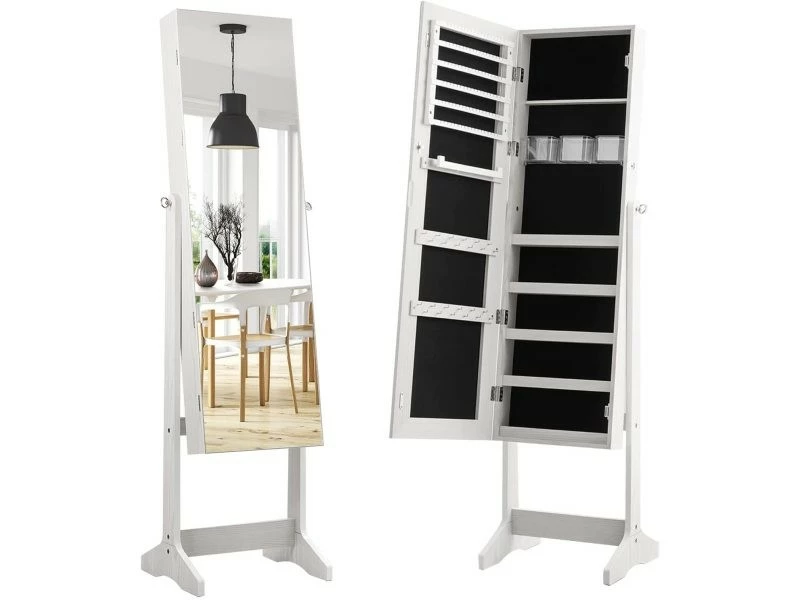 Costway Armoire à Bijoux Sur Pied,rangement Avec Miroir Plein Longueur Sur Le Miroir, Miroir Sur Pieds Verrouillable Avec Crochet De Collier, Avec Serrure Et Clés,5 Etagères (blanc) 3 Costway Armoire à Bijoux Sur Pied,rangement Avec Miroir Plein Longueur Sur Le Miroir, Miroir Sur Pieds Verrouillable Avec Crochet De Collier, Avec Serrure Et Clés,5 Etagères (blanc)