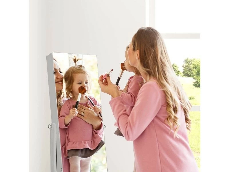 Costway Armoire à Bijoux Sur Pied,rangement Avec Miroir Plein Longueur Sur Le Miroir, Miroir Sur Pieds Verrouillable Avec Crochet De Collier, Avec Serrure Et Clés,5 Etagères (blanc) 4 Costway Armoire à Bijoux Sur Pied,rangement Avec Miroir Plein Longueur Sur Le Miroir, Miroir Sur Pieds Verrouillable Avec Crochet De Collier, Avec Serrure Et Clés,5 Etagères (blanc) – Image 2