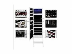 SONGMICS LED Armoire à Bijoux Armoire De Rangement Sur Pieds Avec Serrure Miroir Toute-Longueur 4 Étagères 2 Tiroirs Blanc JBC94W -MIROIR Soldes Magasin G CNF L15832064 E