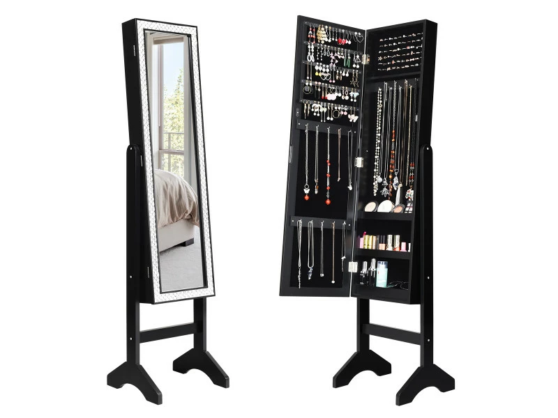 Armoire à Bijoux Sur Pied Giantex Avec Miroirs Style Romantique Noir 3 Armoire à Bijoux Sur Pied Giantex Avec Miroirs Style Romantique Noir