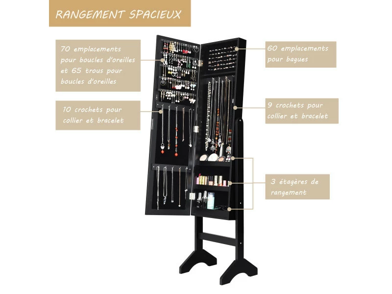 Armoire à Bijoux Sur Pied Giantex Avec Miroirs Style Romantique Noir 7 Armoire à Bijoux Sur Pied Giantex Avec Miroirs Style Romantique Noir – Image 5