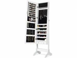 Costway Armoire à Bijoux Sur Pied Avec Miroir Inclinable En 4 Positions, Armoire De Rangement Cosmétiques Verrouillable De Grande Capacité Avec 6 étagères, 2 Tiroirs, Pour Salon, Chambre (blanc)