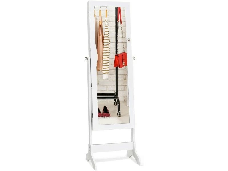 Costway Armoire à Bijoux Sur Pied Avec Miroir Inclinable En 4 Positions, Armoire De Rangement Cosmétiques Verrouillable De Grande Capacité Avec 6 étagères, 2 Tiroirs, Pour Salon, Chambre (blanc) 5 Costway Armoire à Bijoux Sur Pied Avec Miroir Inclinable En 4 Positions, Armoire De Rangement Cosmétiques Verrouillable De Grande Capacité Avec 6 étagères, 2 Tiroirs, Pour Salon, Chambre (blanc) – Image 3
