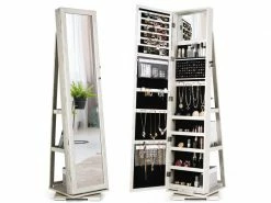 Giantex 2 In 1 Schmuckschrank & Leiterregal Mit Ganzkörperspiegel Und Kleinem Schminkspiegel, Schmuck Spiegelschrank Abschließbar Und Drehbar, Schmuckregal Stehend