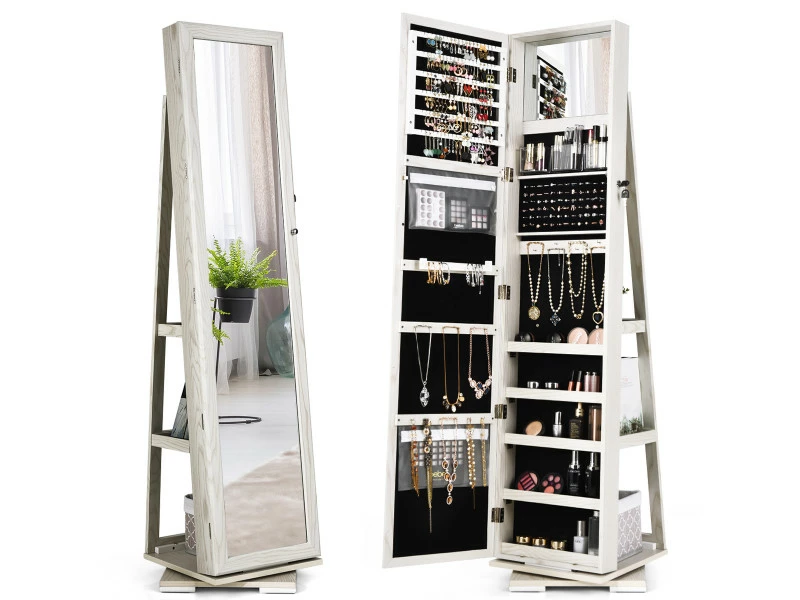 Giantex 2 In 1 Schmuckschrank & Leiterregal Mit Ganzkörperspiegel Und Kleinem Schminkspiegel, Schmuck Spiegelschrank Abschließbar Und Drehbar, Schmuckregal Stehend 3 Giantex 2 In 1 Schmuckschrank & Leiterregal Mit Ganzkörperspiegel Und Kleinem Schminkspiegel, Schmuck Spiegelschrank Abschließbar Und Drehbar, Schmuckregal Stehend
