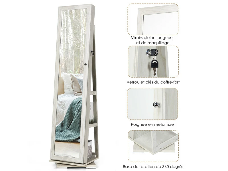 Giantex 2 In 1 Schmuckschrank & Leiterregal Mit Ganzkörperspiegel Und Kleinem Schminkspiegel, Schmuck Spiegelschrank Abschließbar Und Drehbar, Schmuckregal Stehend 4 Giantex 2 In 1 Schmuckschrank & Leiterregal Mit Ganzkörperspiegel Und Kleinem Schminkspiegel, Schmuck Spiegelschrank Abschließbar Und Drehbar, Schmuckregal Stehend â Image 2