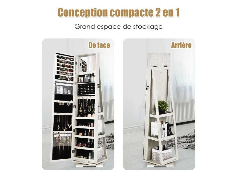 Giantex 2 In 1 Schmuckschrank & Leiterregal Mit Ganzkörperspiegel Und Kleinem Schminkspiegel, Schmuck Spiegelschrank Abschließbar Und Drehbar, Schmuckregal Stehend 6 Giantex 2 In 1 Schmuckschrank & Leiterregal Mit Ganzkörperspiegel Und Kleinem Schminkspiegel, Schmuck Spiegelschrank Abschließbar Und Drehbar, Schmuckregal Stehend â Image 4