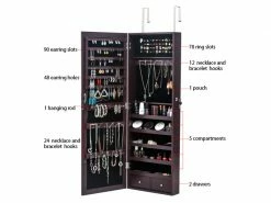 Miroir Coffre à Bijoux Complet En Bois Tenture Murale 5 Couches étagère 2 Tiroirs Rangement Bijoux Armoire Miroir -MIROIR Soldes Magasin G CNF M55079236 D