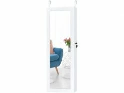Costway Armoire à Bijoux Mural Avec Miroir Intégré Et Lumière Led, Blanc,armoire De Rangement Cosmétiques Verrouillable Accrochée à La Porte Avec Divers Compartiments