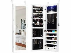 Costway Armoire à Bijoux Mural Avec Miroir Intégré Et Lumière Led, Blanc,armoire De Rangement Cosmétiques Verrouillable Accrochée à La Porte Avec Divers Compartiments -MIROIR Soldes Magasin G CNF O91468721 D