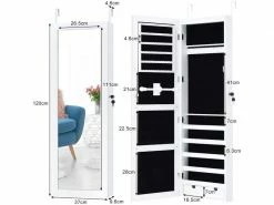 Costway Armoire à Bijoux Mural Avec Miroir Intégré Et Lumière Led, Blanc,armoire De Rangement Cosmétiques Verrouillable Accrochée à La Porte Avec Divers Compartiments -MIROIR Soldes Magasin G CNF O91468721 E